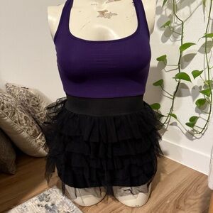 Miley Cyrus Max Azria Purple Tank Top with Black Ruffled Mini Dress Vintage